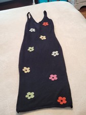 Cider Knit Floral Midi Dress Double Slit Tank Top Style Xs Black Flowers Euc