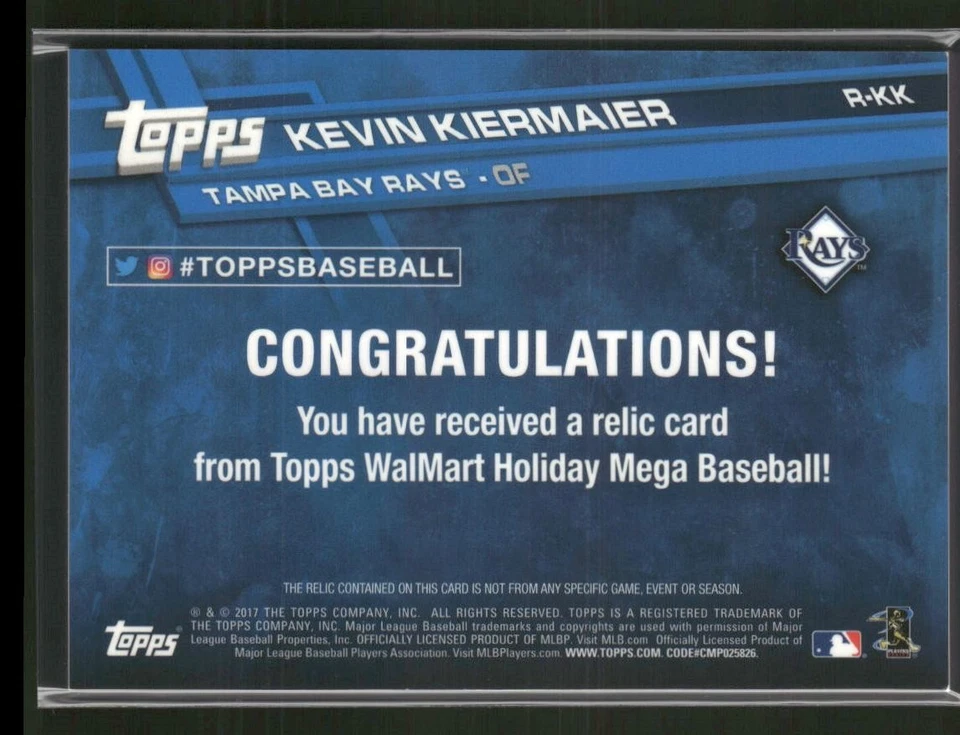 2017 Topps Holiday #R-KK Kevin Kiermaier Relics - Image 2 of 2