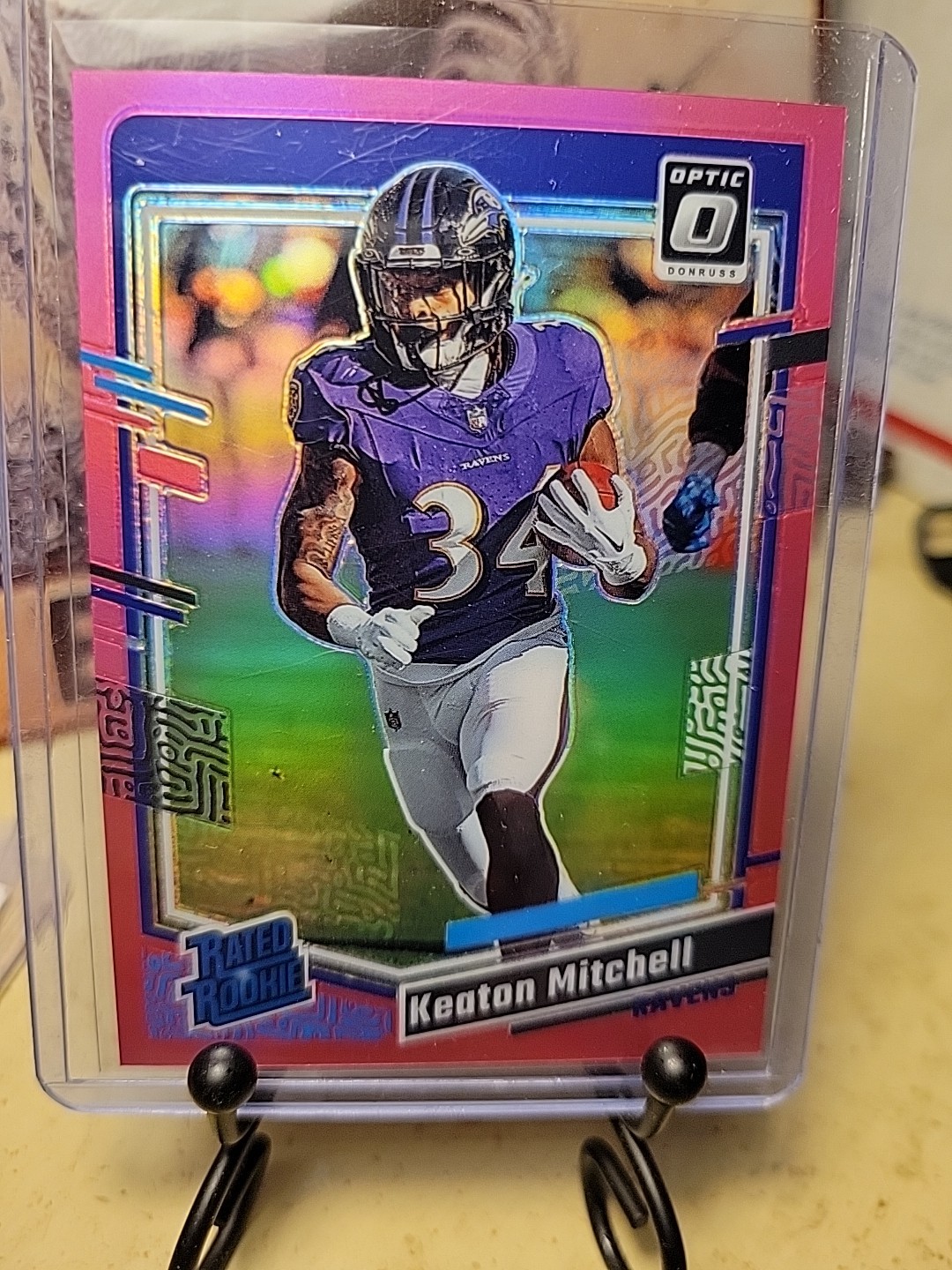 2023 Panini Donruss Optic Keaton Mitchell Rated Rookie Pink Prizm #207 Ravens