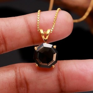 Authentic Natural Smoky Quartz Octagon Chain Pendant 925 Sterling Silver Gold Fill Jewelry