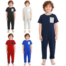 Special Needs Adaptive Clothing for Kids Boys Short Sleeve Anti-Strip Jumpsuit