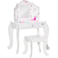 Kids Vanity Table & Stool Girls Dressing Table With Mirror Drawer White