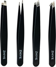 Professional Eyebrow Tweezers, 4 Pcs Stainless Steel Precision Tweezers Set for