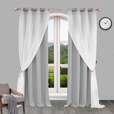 Double-Layer Voile Curtains Tulle Blackout Drapes Eyelet Living Room Home Decor