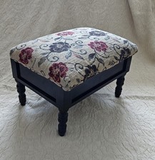 Vintage Style Floral Fabric Wooden Footstool With Storage 15.5"