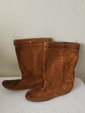 Vintage Minnetonka Suede Mid-Calf Moccasin Boots - Braided Studded Collar Sz 10