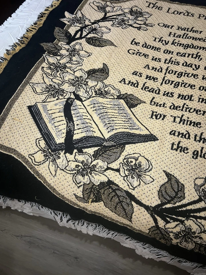 Tapiz de Oración de los Señores Manta Flecos Negro Dorado Floral Biblia 48x54 Foto 4 de 4