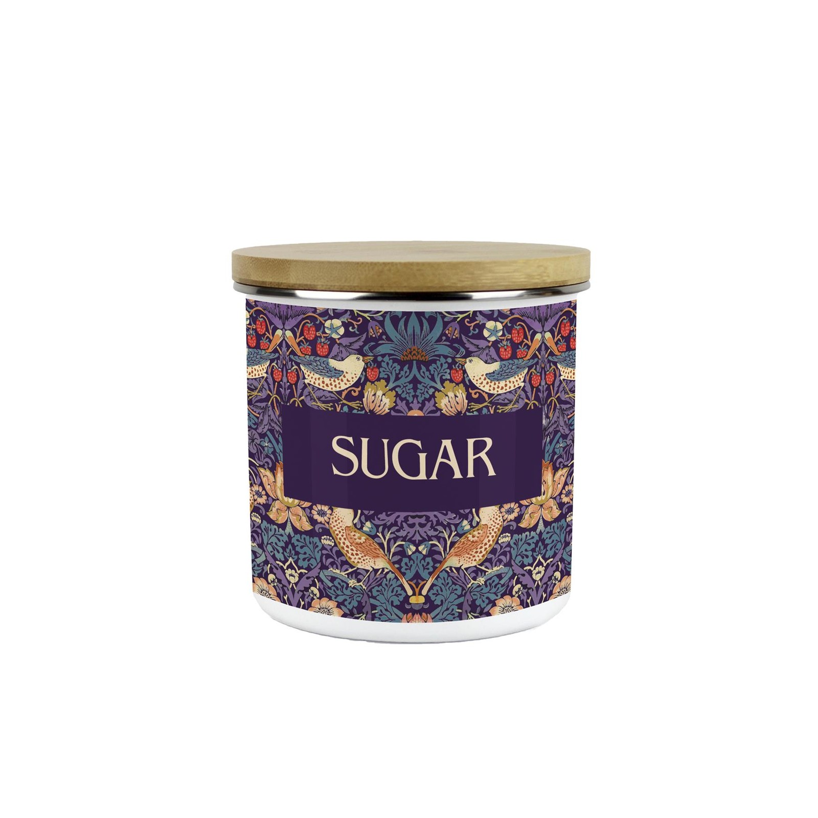 Purple Strawberry Thief Sugar Canister - William Morris Kitchen Storage Gift