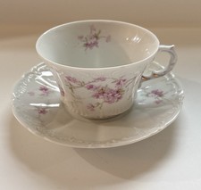 VTG Weimar Germany fine Bone China Tea Cup Saucer set Pink Floral Design 5.25"