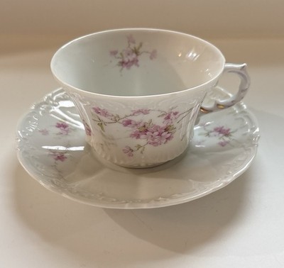VTG Weimar Germany fine Bone China Tea Cup Saucer set Pink Floral Design 5.25''