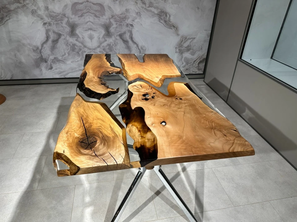 Contemporary Clear Epoxy Resin River Table – Live Edge Wood Furniture - Image 3 of 4