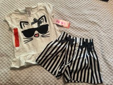 Size 6 Girl's 2 Piece Cat Themed Summer Outfit by Flapdoodles-NEW WITH TAGS