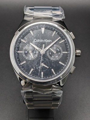 Calvin Klein DISTINGUISH Herrenuhr Armbanduhr Wasserdicht 44 mm silber/ schwarz