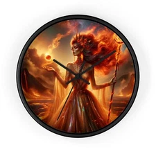 Home Decor Wall Clock Fiery Sorceress Digital Art Flames