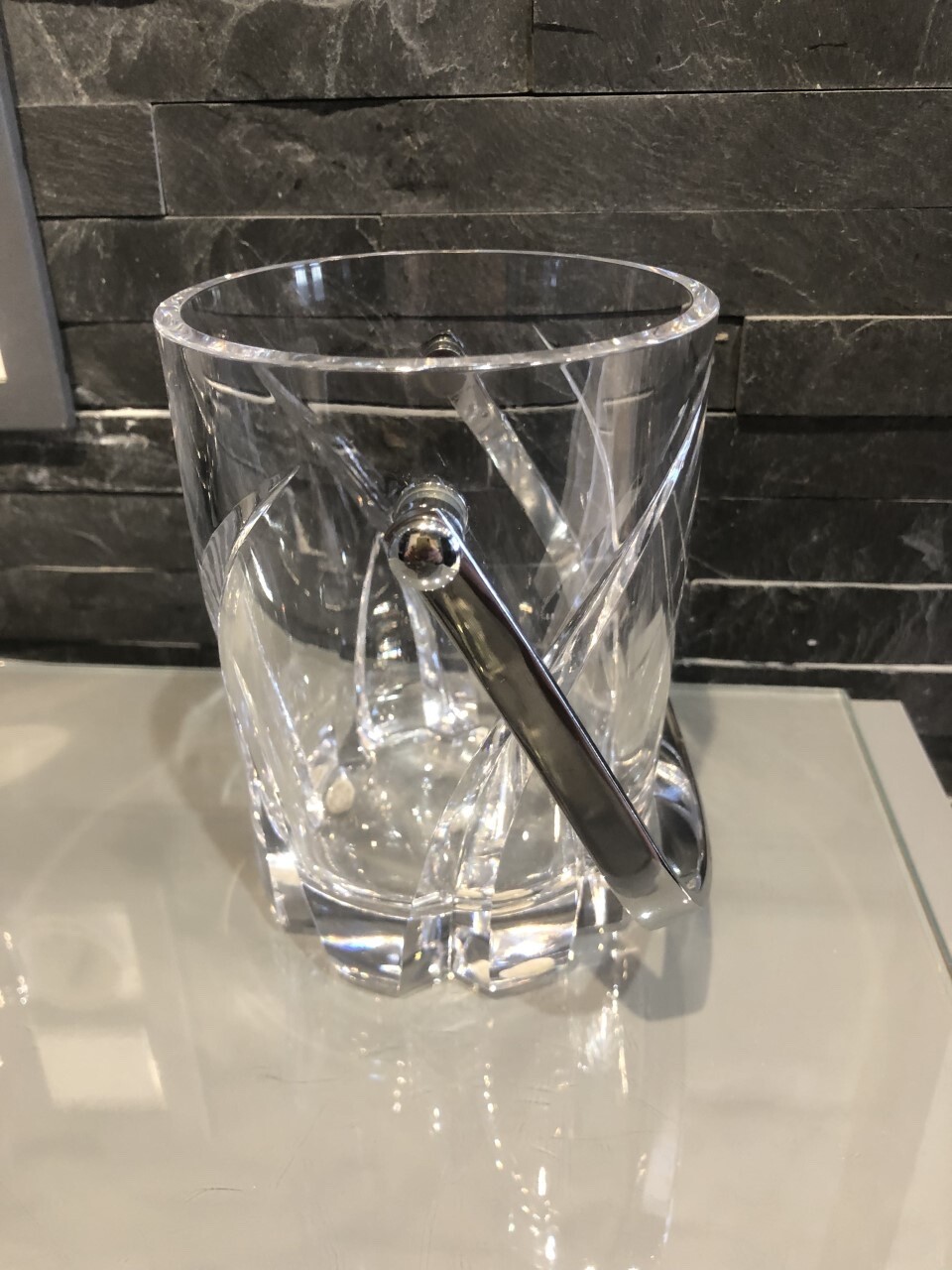 Seau à Glaçons En Verre Et Métal Argenté - Vintage - Occasion