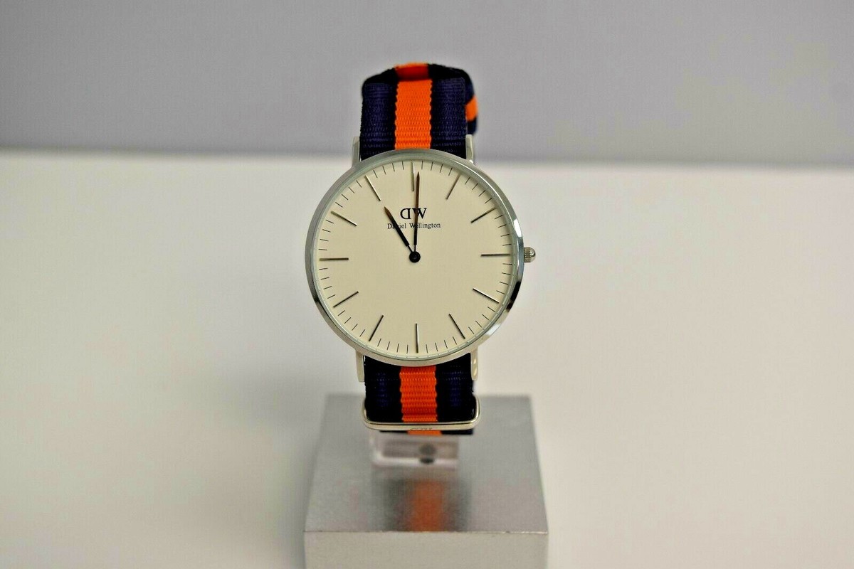 New Daniel Wellington Classic Bedford Orange Blue Nylon $195 Watch