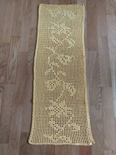 Tendina gialla a vetro in puro cotone lavorazione a Filet all'uncinetto anni '80