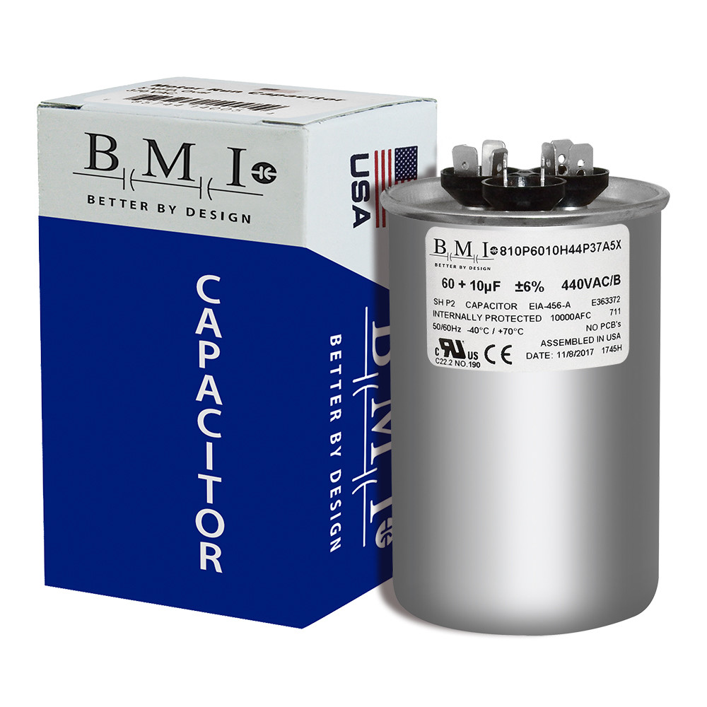 USA Made 60 + 10 uf MFD 440 VAC Replacement Lennox Round Dual Run BMI Capacitor