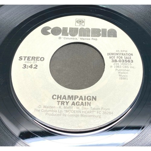 Champaign Try Again 45 Funk Soul Rock Promo VG+ 1983 Columbia 38-03563 - Imagen 2 de 4