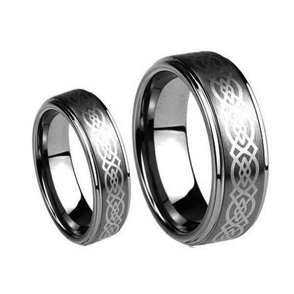 His 8MM & Her's 6MM Laser Celtic Knot Tungsten carbide