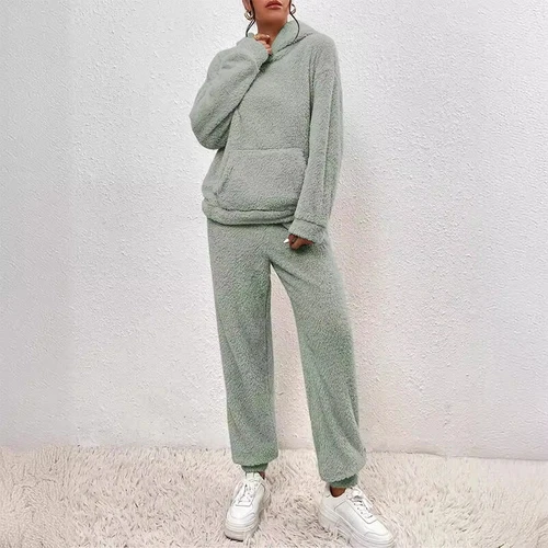 Damen Freizeit Winter Warm Kapuze Damen Pyjama Sets Fleece Flauschig Nachtwäsche - Bild 11 von 23