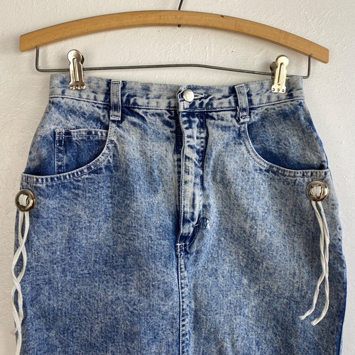 Gonna denim vintage anni '80 Tioga Sport da donna taglia 6 conchos western con lacci - Foto 2 di 10