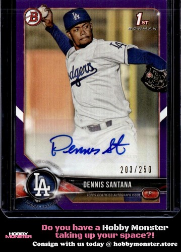 2018 Bowman Dennis Santana Purple Auto #/250 Los Angeles Dodgers