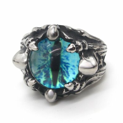 MENDEL Cool Mens Stainless Steel Dragon Claw Blue Evil Eye Eyeball Ring Sz 7-15