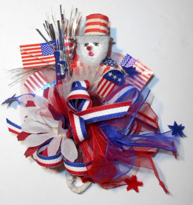 VTG Handmade Independence Day Patriotic Spun Cotton Uncle Sam Corsage #3