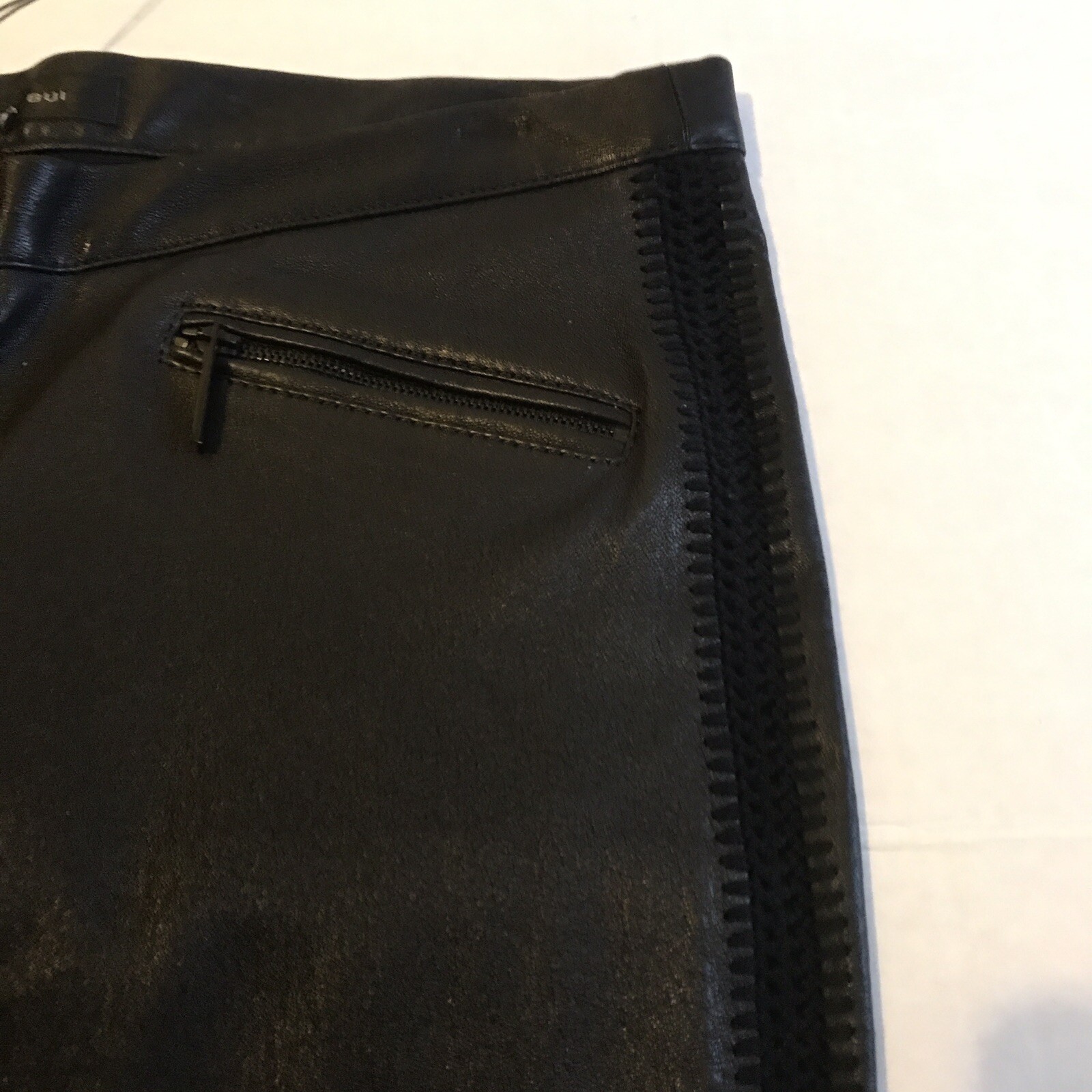 BARBARA BUI Black Leather Leggings With Crochet  Side Accent Size 40/6 image 4