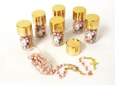 12 Baby Gold Pink Girl Glass Beads Rosary Necklace Recuerdos De Bautizo