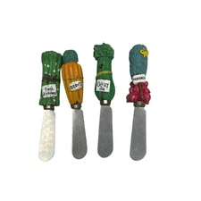 Cheese & Dip Spreader Knives Set of 4 with Vegetable Theme Handles