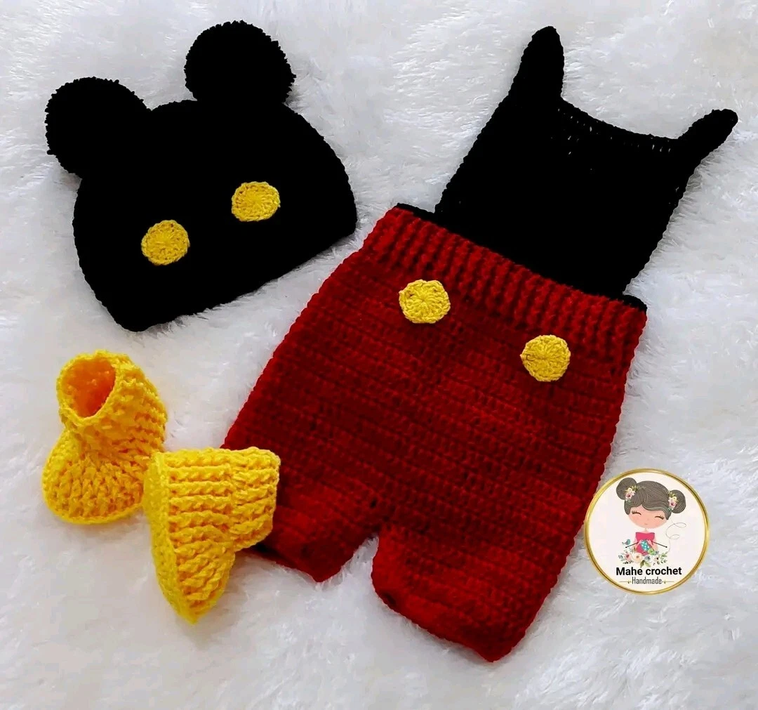 New born Baby Boy Romper Dress Soft Wool Knitting Crochet Dress Set Shoes  Hat