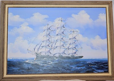 Original painting Beautiful Sailing boat,ocean landscape, famous painter B.Simon