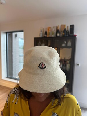 Moncler Terry Bucket Hat in Cream UK