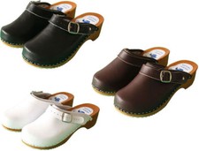 Handgefertigte Damen-Clogs Damen Holzsohle 100 % Naturleder Obermaterial Größe 3 - 8