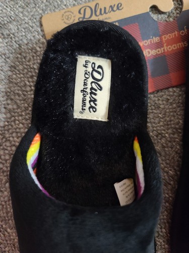 Women's dluxe by dearfoams Halloween Skull Slippers Black Memory Foam - Picture 3 of 14