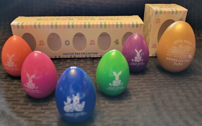 2024 White House Wooden Easter Eggs SET OF 5 + XL GOLDEN GOOSE EGG Biden NEW