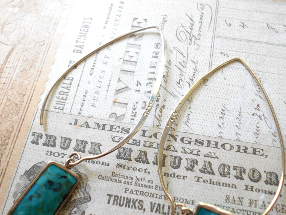 Pendientes colgantes de gancho de turquesa comprimida de ley Silpada W3379 E44-49 Foto 3 de 4