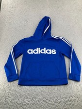 Adidas Hoodie Boys Large Blue Long Sleeve 3 Stripes Embroidered Logo Pullover