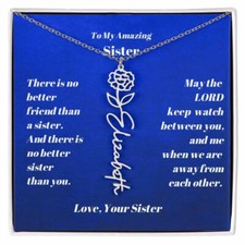 Sister Personalized Birth Flower Name Necklace Gift
