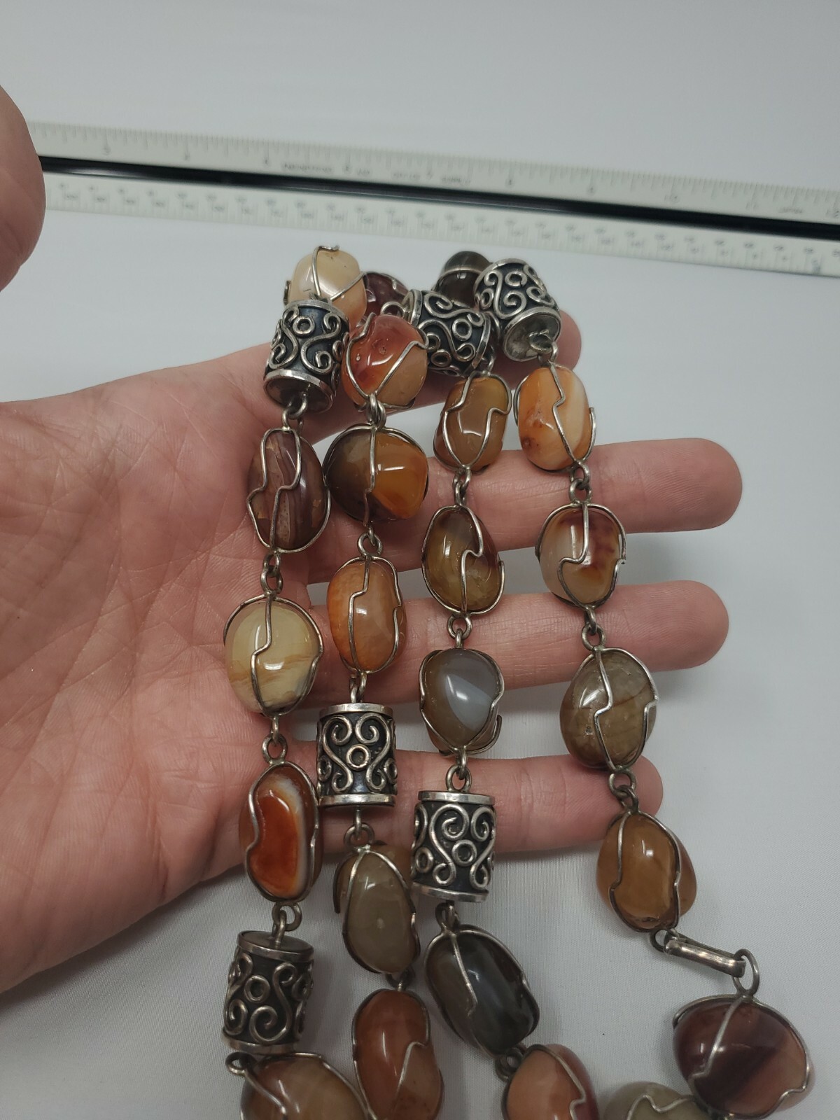 Heavy Sterling Silver Agate Statement Necklace - image 2