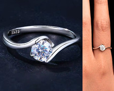 REAL 0.5ct Moissanite Ring GRA Sterling Silver Engagement Sparkly Solitaire Wave