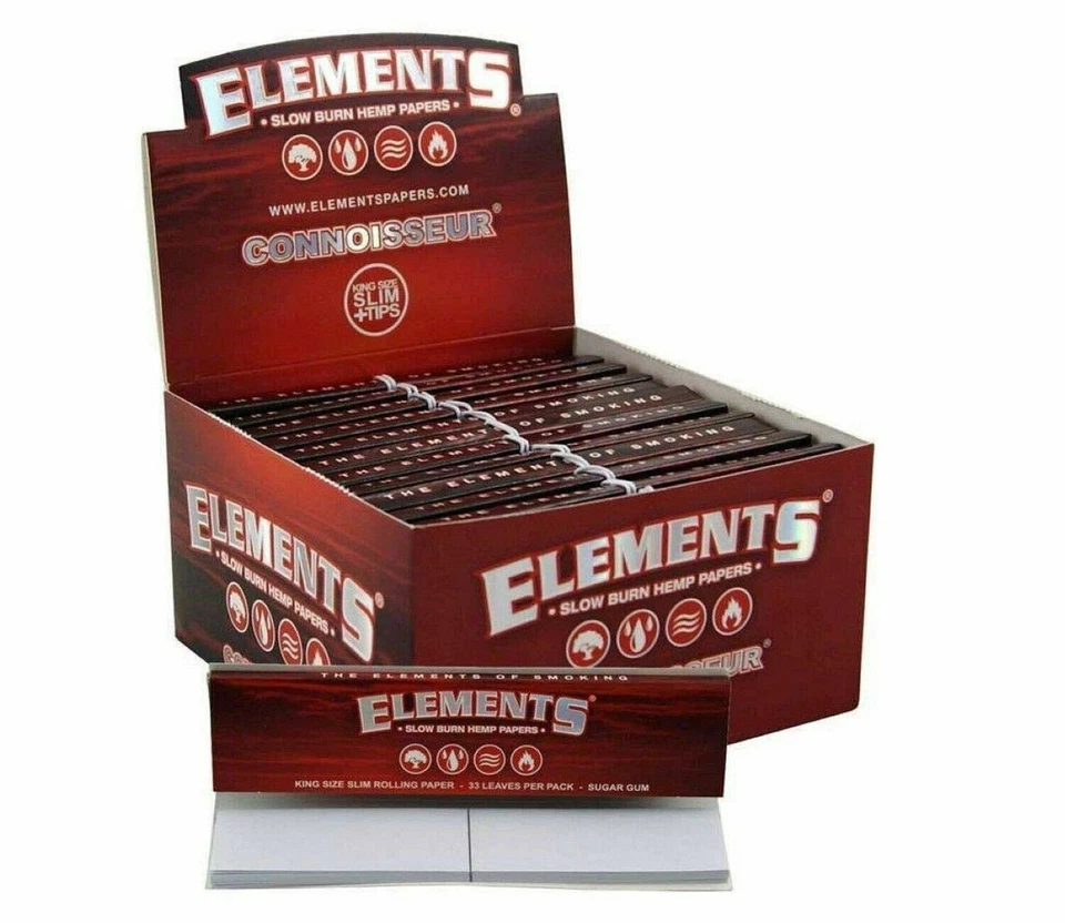 JUICY JAY'S New ELEMENTS RED KING SIZE CONNOISSEUR Hemp Slim Rolling Papers & Filter Roach T
