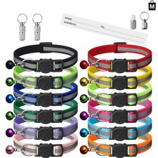 12 Pack Reflective Breakaway Cat Collars with Bells  ID Tags - Adjustable Sizes