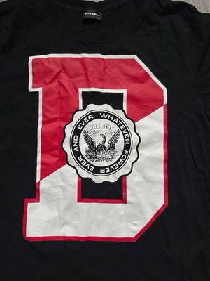 Streetwear Diesel Graphic T Shirt Big D Logo Black Red White Short 