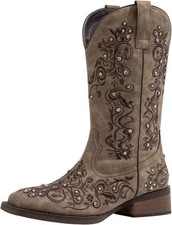 SheSole Women's Cowboy Boots Square Toe Rhinestone Mid Calf Floral Western...