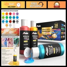 18 Metallic Acrylic Pouring Paint Set - Pre-Mixed High Flow, Ready to Pour - 2 o