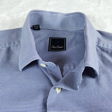 David Donahue Shirt Mens 17 34/35 Blue White Houndstooth Cotton Dress Button