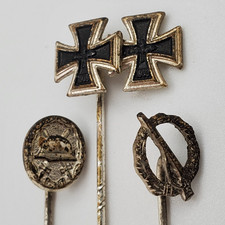 German WWII 1957 Veteran Stickpin Lot EK1 EK2 Wound Infantry Badge Iron Cross